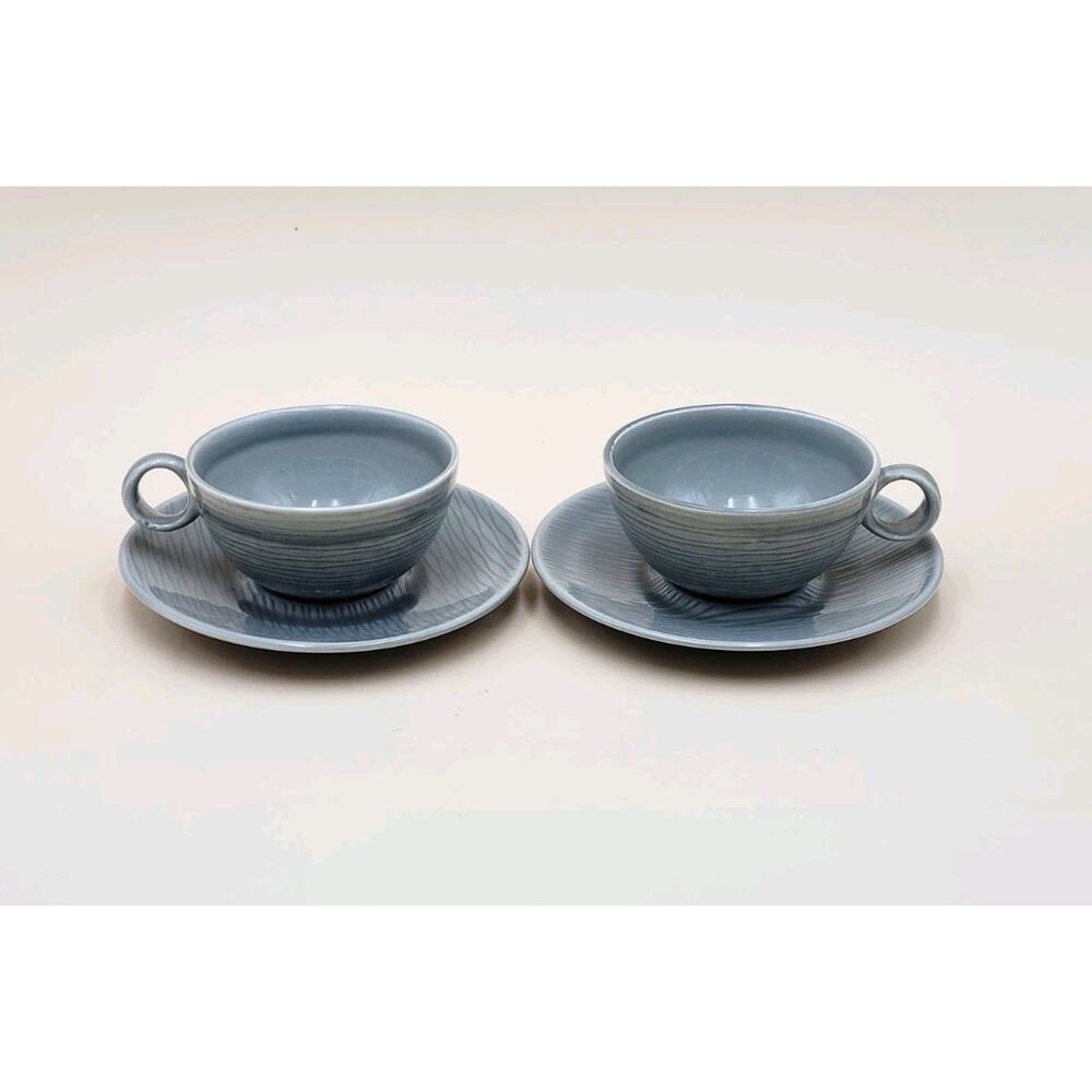 Raymor Contempora by Steubenville cups & saucers Ben Seibel Grey Mist MCM Set 2